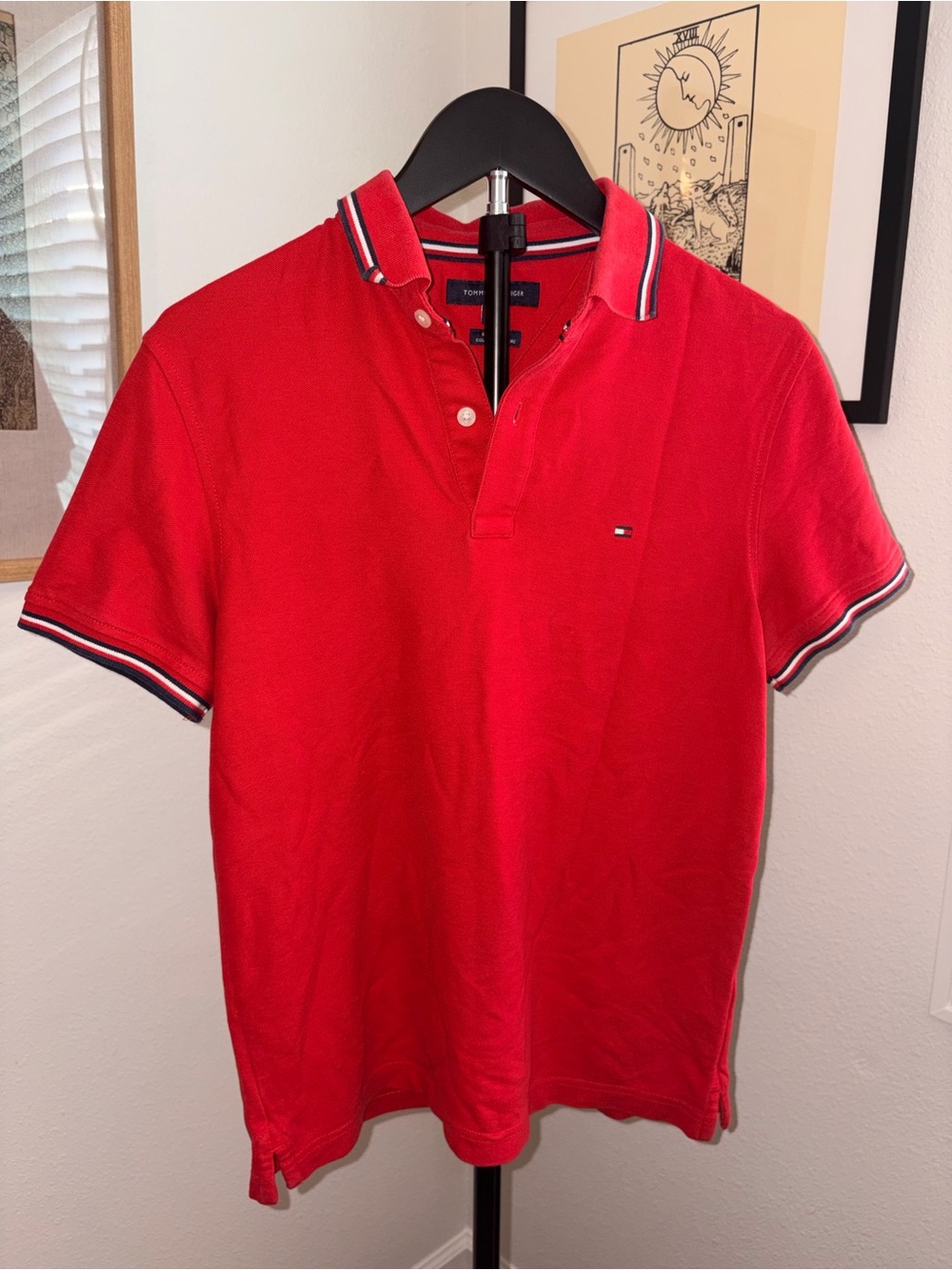 Tommy Hilfiger Red Polo with Contrast Stripe Trim